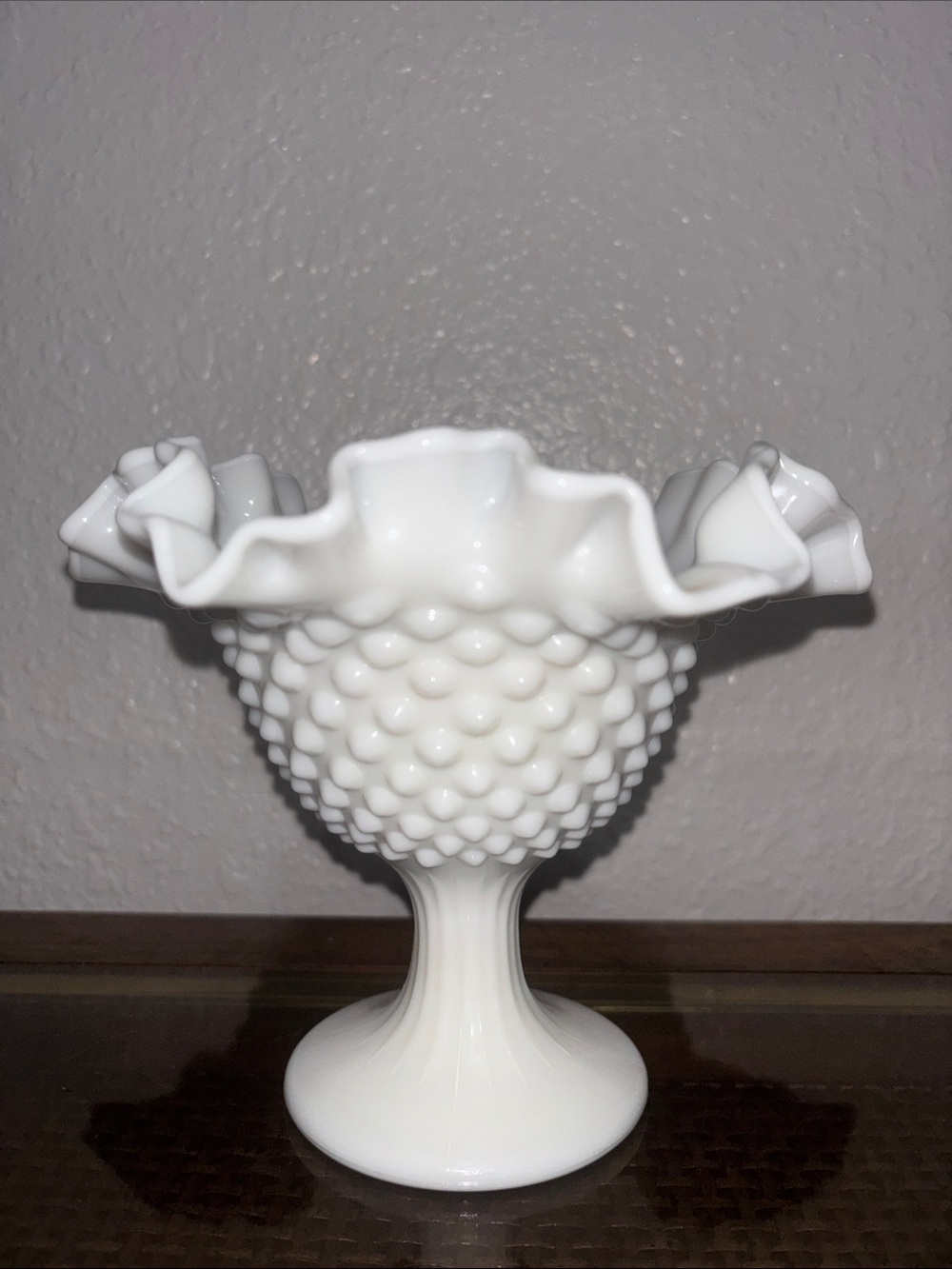 White Hobnail Milk Glass Compote Pedestal Bowl